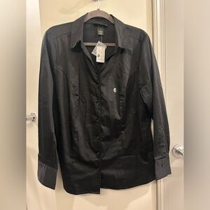 Lane Bryant Button Down Shirt Womens 18 Black Long Sleeve Leopard Cheetah